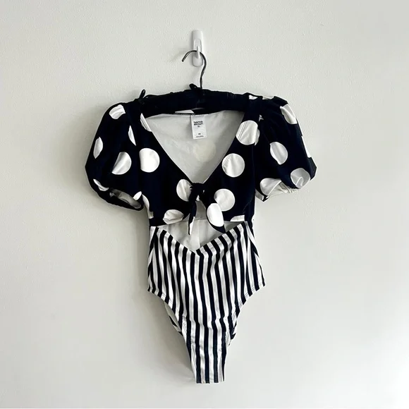 Tabitha Brown x Target Retro Polka Dot Black and White One Piece Swimsuit - Picture 1 of 5